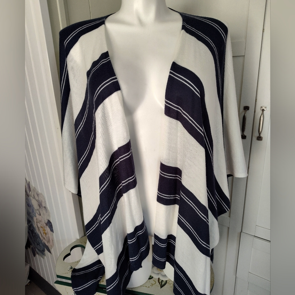 Lauren Ralph Lauren Wide Stripe Shawl Wrap OSFM Unworn Black Or Navy /White**